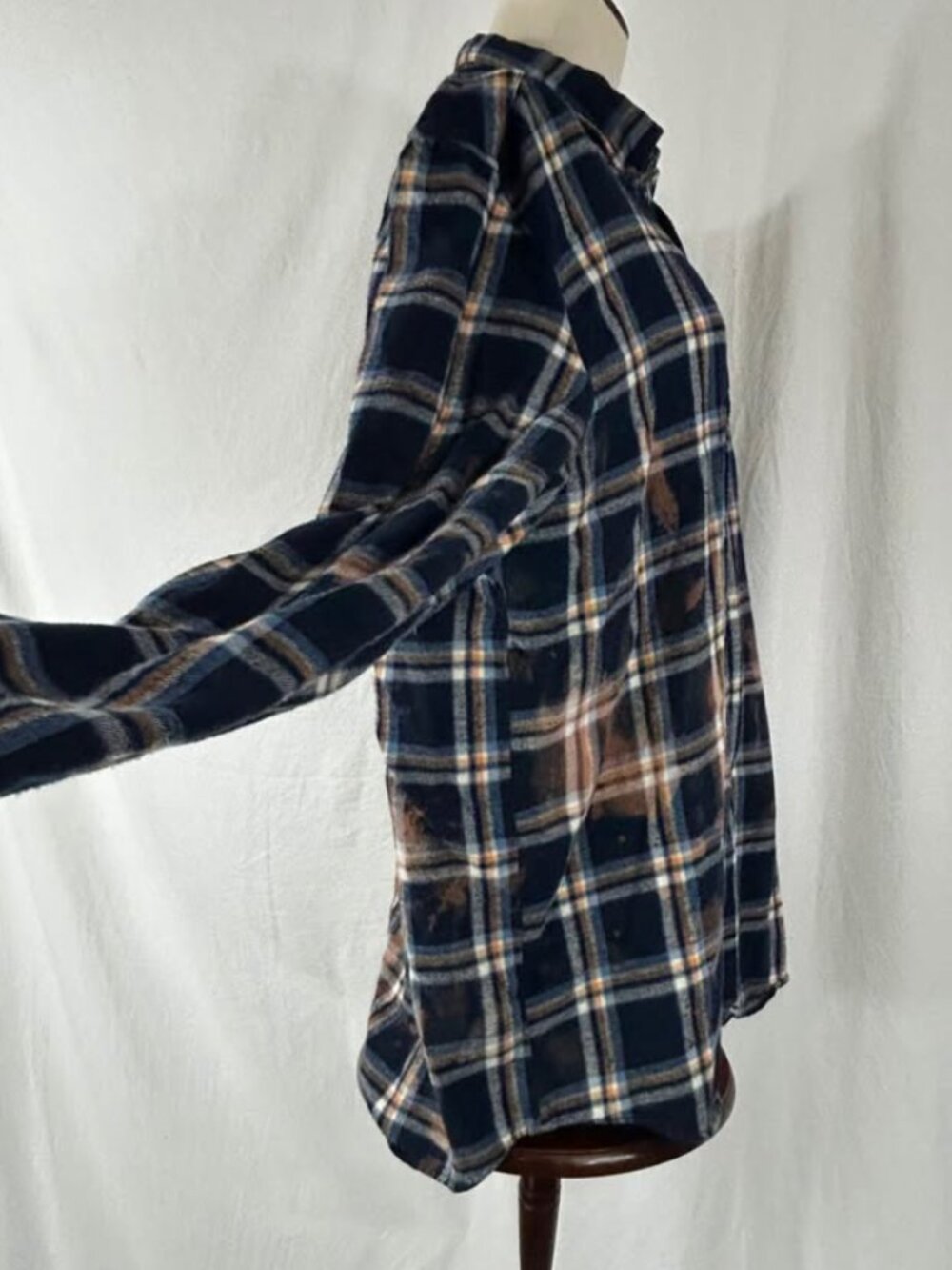 Patriotic Flannel Women’s Button up shirt 4th of July Upcycled American Flag - Picture 4 of 6
